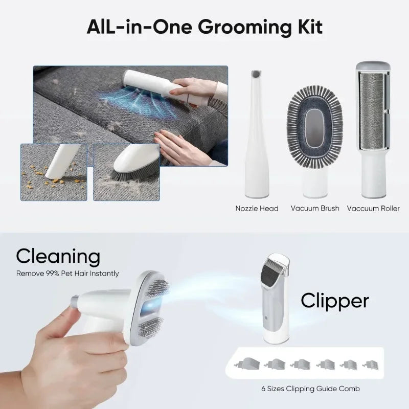 Gianna Dog Grooming Kit 2.5L Pet Hair Vacuum 5 In 1 Electric Clippers Cleaning Set for Dogs Cats and Other Animals