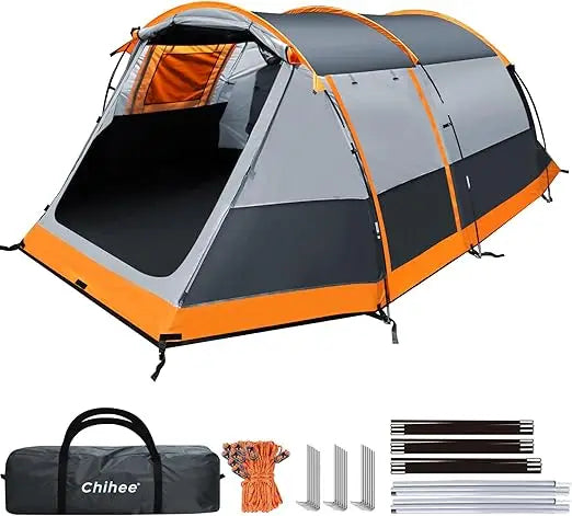 Camping Tents Tunnel Tent for 4 Person Family with 2 Doors Extra Weatherproof Outdoor Shelter for All Seasons