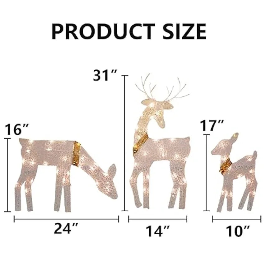 Outdoor Christmas Reindeer Family 3 Piece Lighted Set With 60 Lamps Waterproof