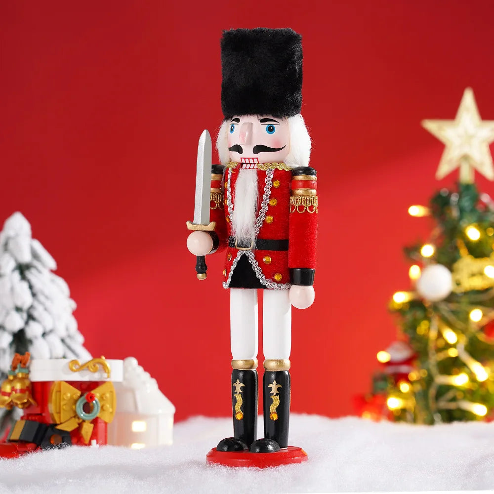 30cm Wooden Nutcracker Soldier Puppet Statues Christmas Gift Home Decor