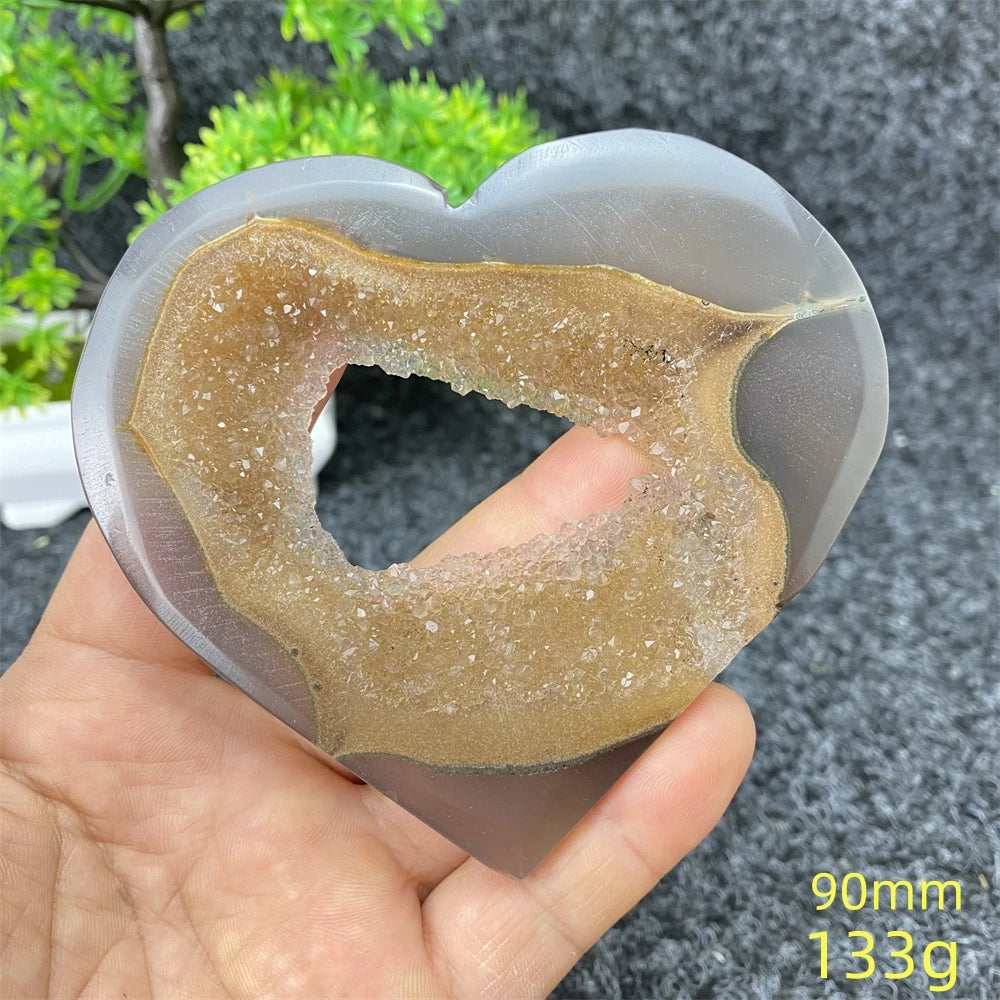 Natural Blue Agate Geode Heart Shaped Agate Reiki Healing Spiritual Meditation Home Decor Birthday Gift