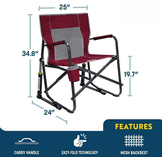Rocker Camping Chair Portable Folding Rocking Chair with Solid Durable Armrests Drink Holder and Comfortable Backrest Cinnamon