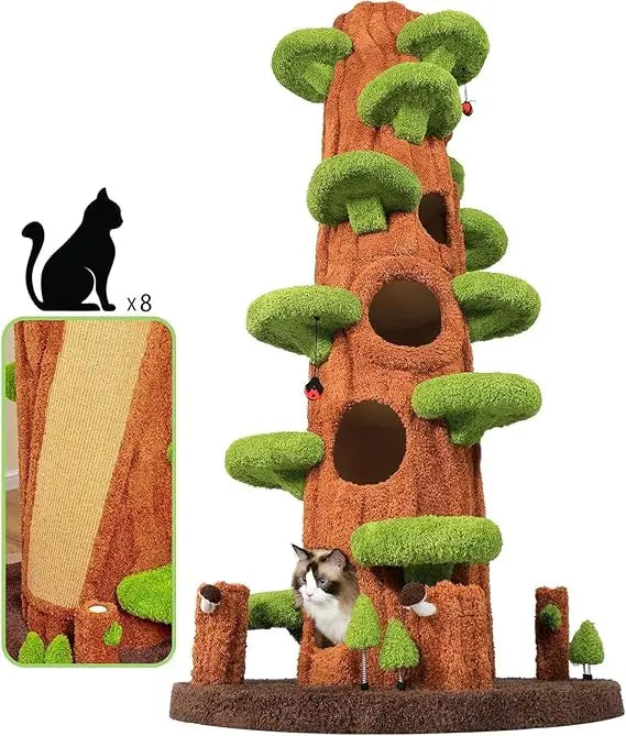 Super Large Cat Tree for Indoor Cats All in One Tall Cats Tower with Scratching Post Luxury Multi Level Solid Wood Cat Condo