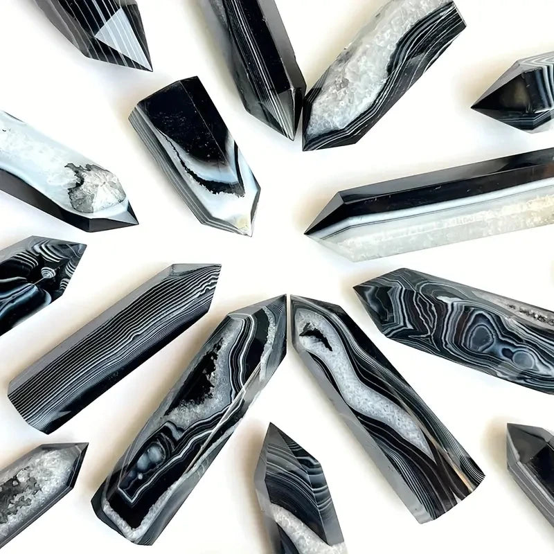 Natural Black Agate Crystal Tower for Home Decor and Gifts