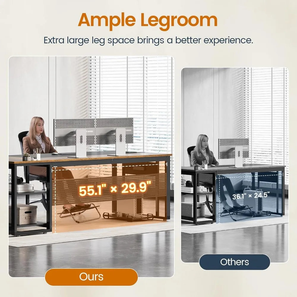 71 Inch Executive L Shaped Desk With Power Outlets Storage