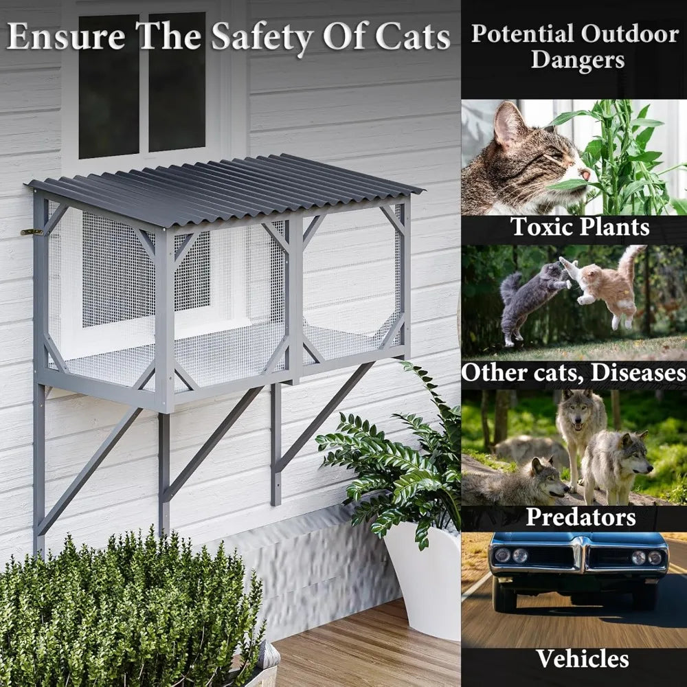 Cat Window Box Catio Outdoor Enclosure with Window Perch