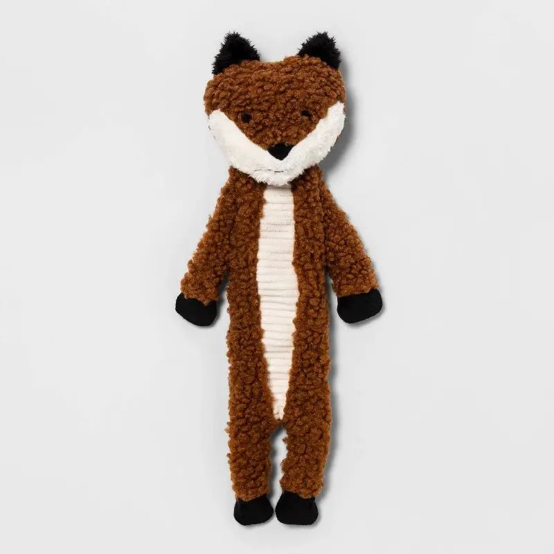 Crinkle Squeaky Fox Plush Dog Toy for Small and Medium Dogs No Stuffing Soft Curly Fur Interactive Chew Toy