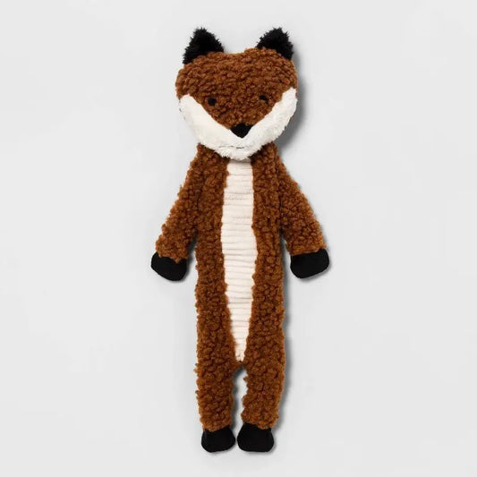 Crinkle Squeaky Fox Plush Dog Toy for Small and Medium Dogs No Stuffing Soft Curly Fur Interactive Chew Toy
