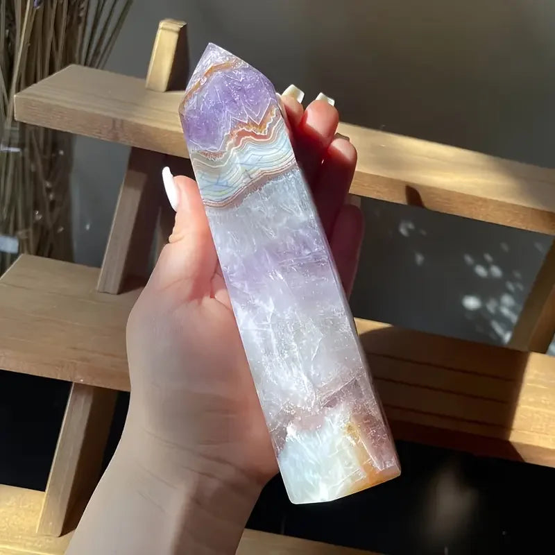 1PC Stunning Rare Amethyst Lace Agate Crystal Tower Reiki Healing Natural Stone Meditation Focus Spiritual Gift