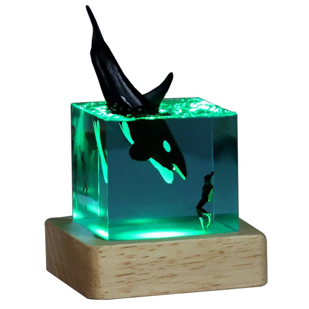 Marine Whale Cube Ornament With Light Ocean Decoration For Desktop Bookshelf