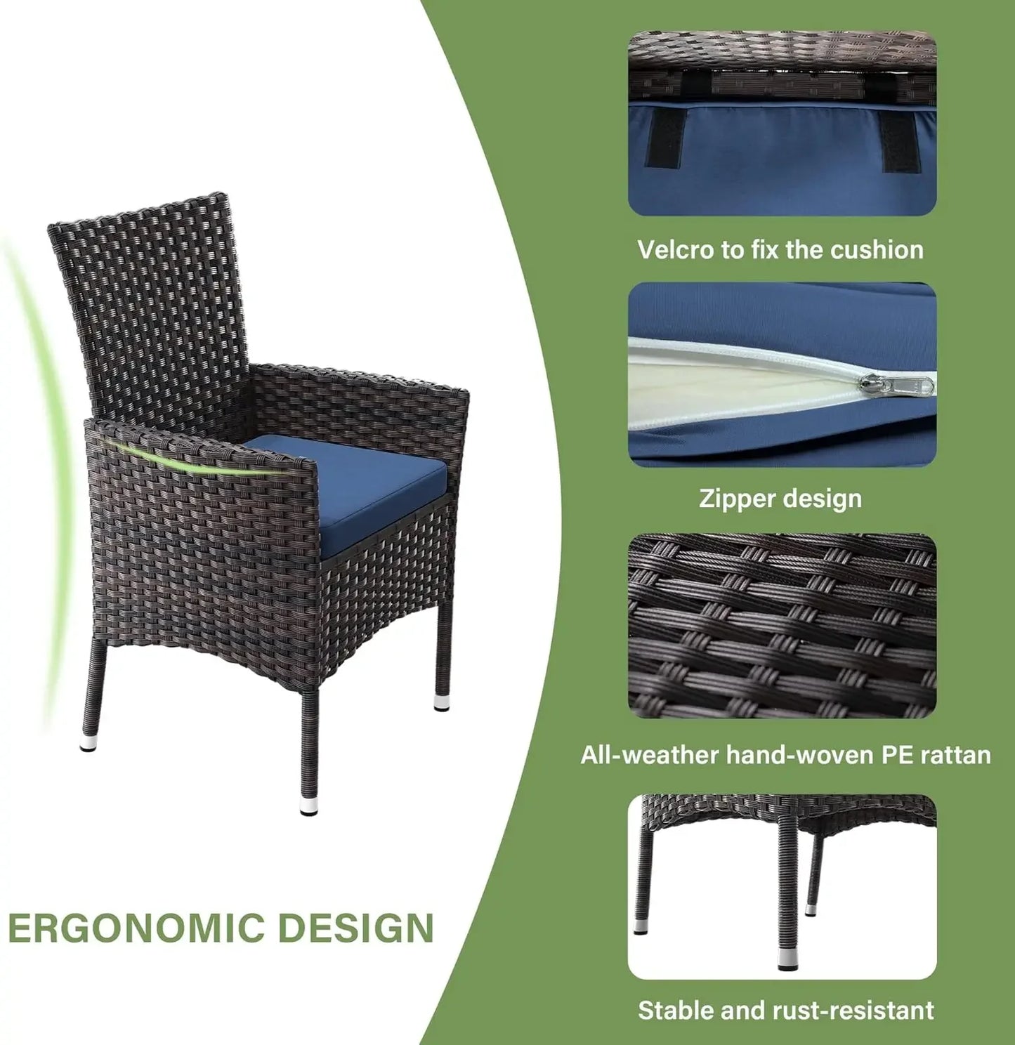 5 Piece All Weather Wicker Patio Dining Set With Tempered Glass Tabletop