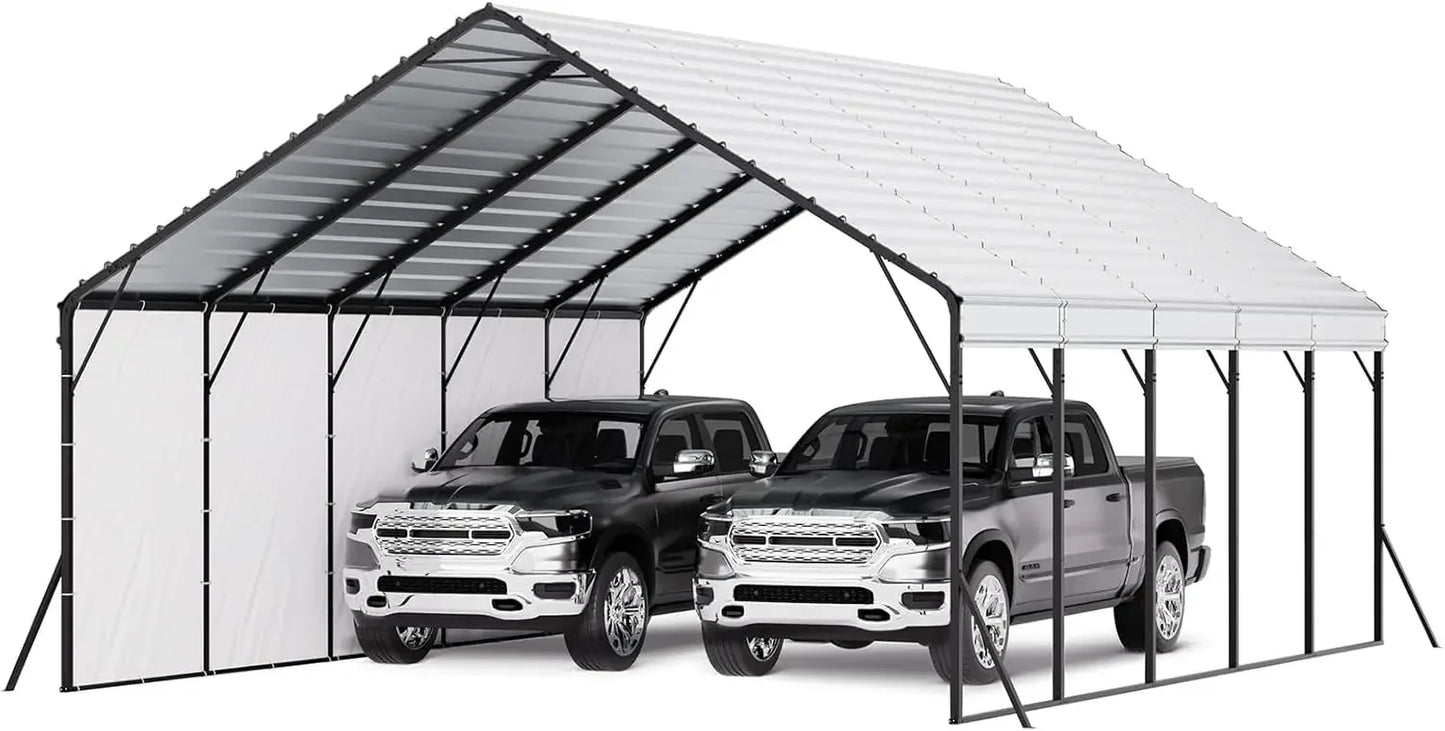 20x24 Ft Heavy Duty Metal Carport With Removable Sidewalls