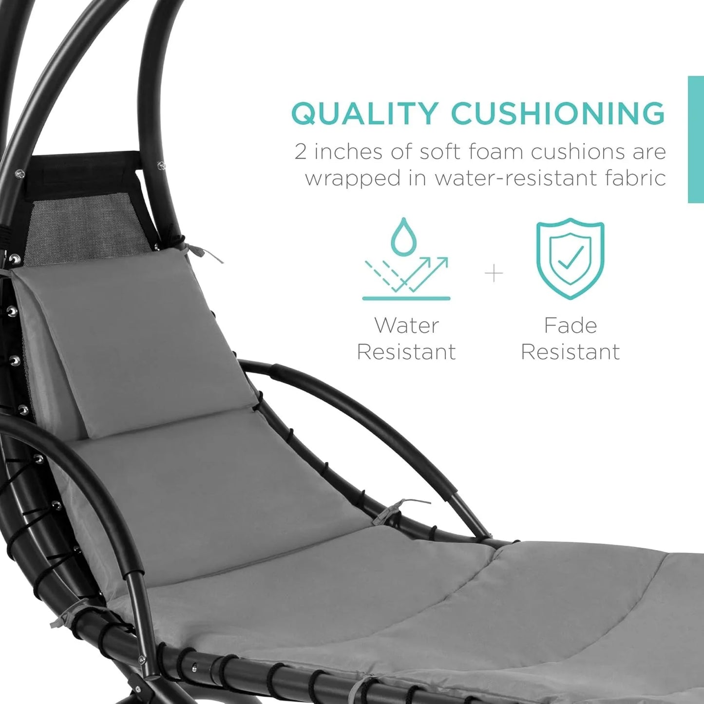Outdoor Hanging Curved Steel Chaise Lounge Swing Canopy Gray
