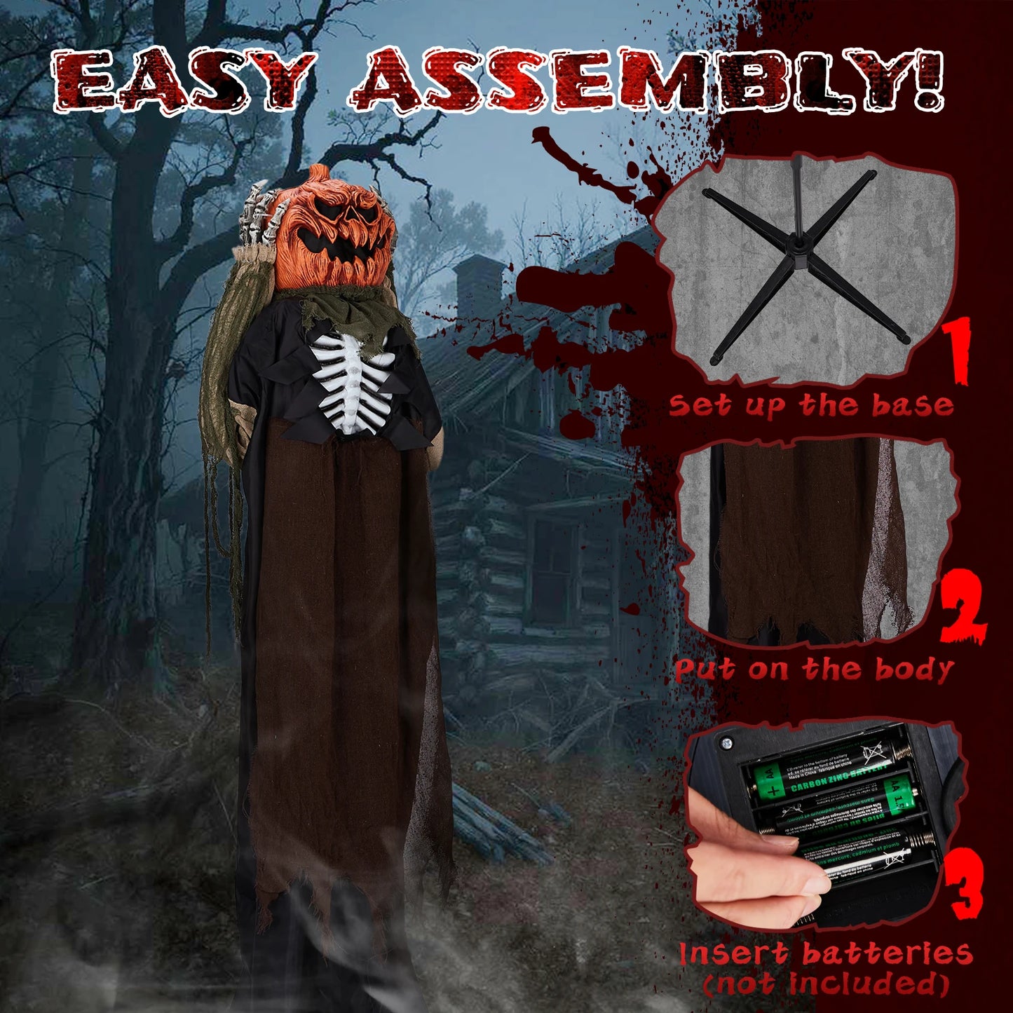 Outdoor Life Size Animatronic Ghost With Pumpkin Head Decor