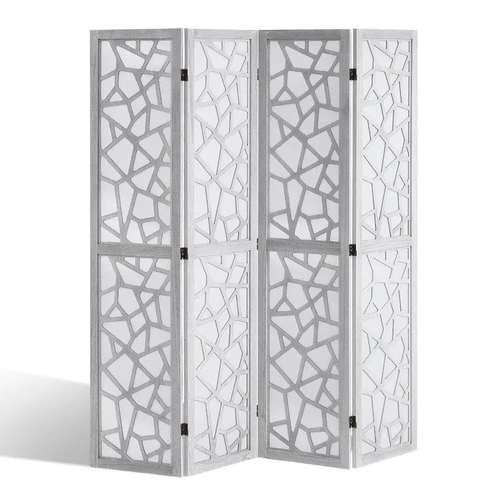 4 Panel Wood Folding Screen Carved Room Divider For Home