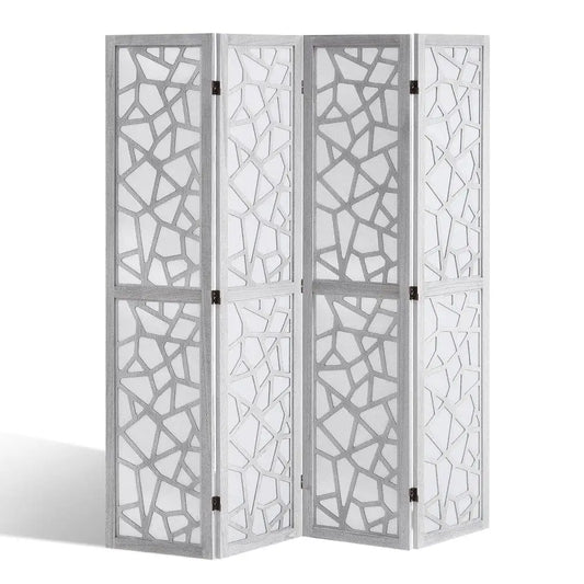 4 Panel Wood Folding Screen Carved Room Divider For Home