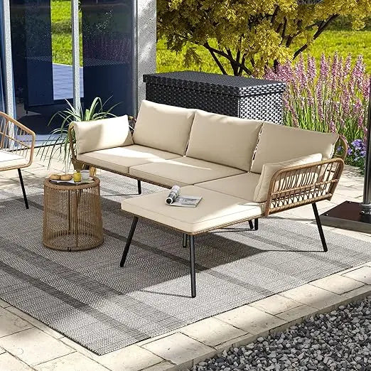 Patio 3 Piece Outdoor Wicker Conversation Set Coffee Table