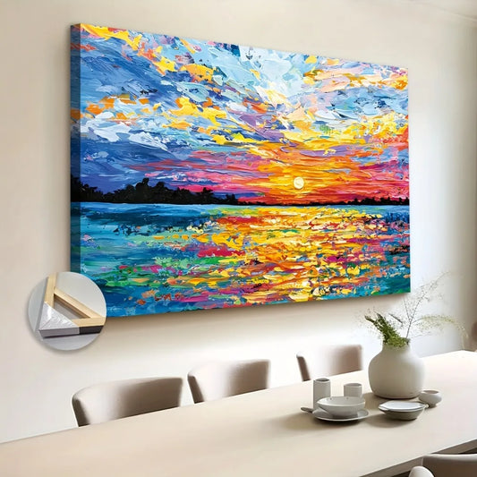 1.5 Inch Thick Pine Frame Ocean Sunset Wall Mural Decor