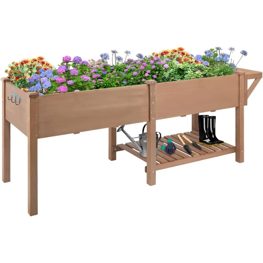 Raised Garden Bed with Legs Outdoor Elevated Garden Box with Storage Shelf and Protective Liner for Backyard Patio Balcony 80x23x30 Inches