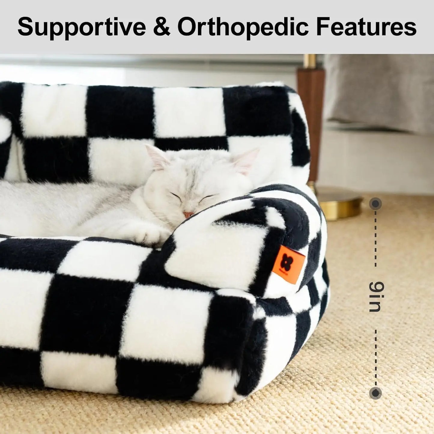 Mewoofun Pet Couch Bed 26 Inch by 19 Inch by 13 Inch Washable Cat Beds for Medium and Small Dogs and Cats up to 25 Pounds Fluffy Cat Couch in Black and White