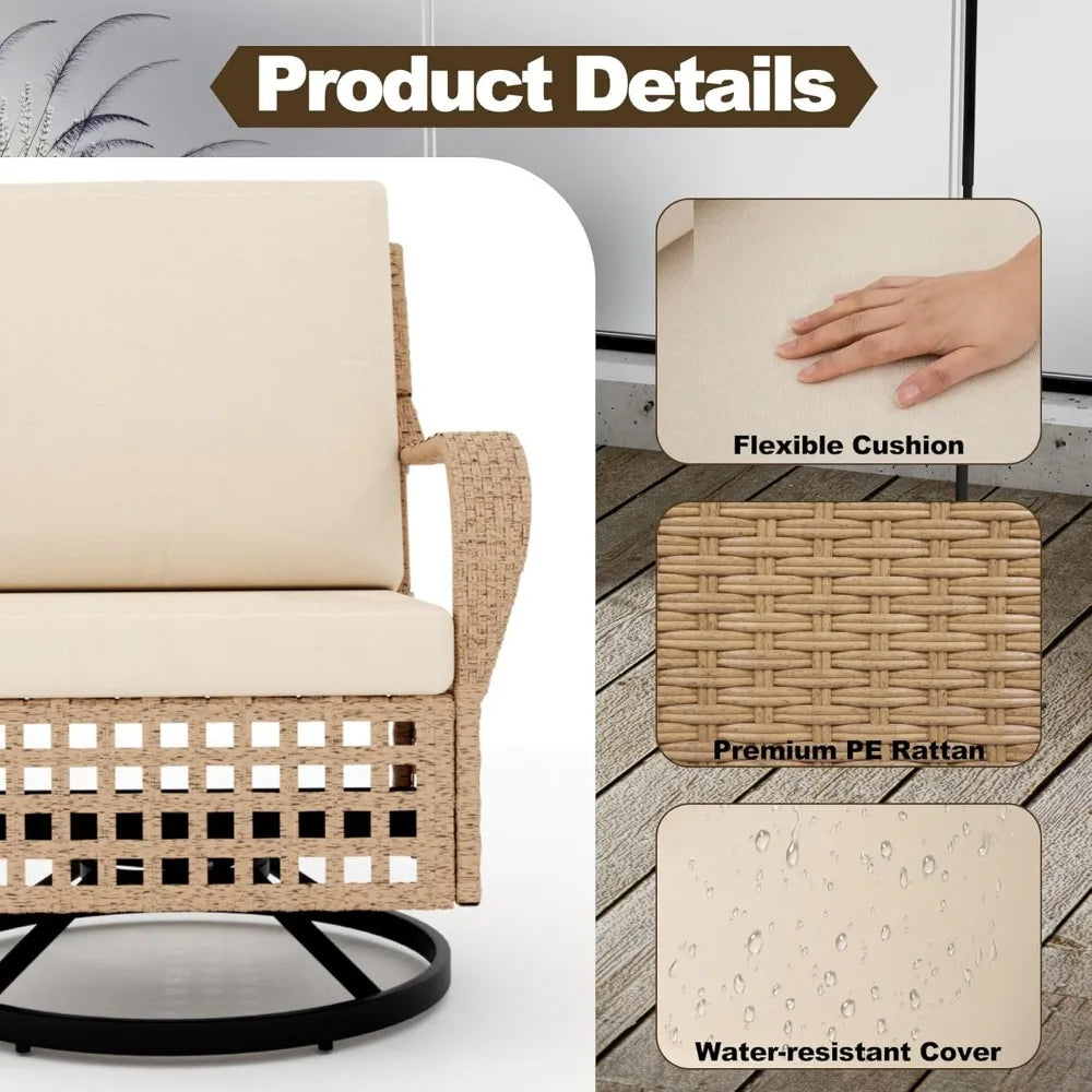 3 Piece Outdoor Swivel Rocker Patio Chairs Set 360 Degree