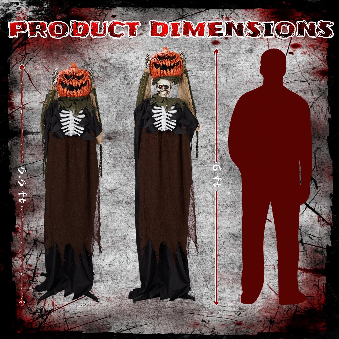 Outdoor Life Size Animatronic Ghost With Pumpkin Head Decor