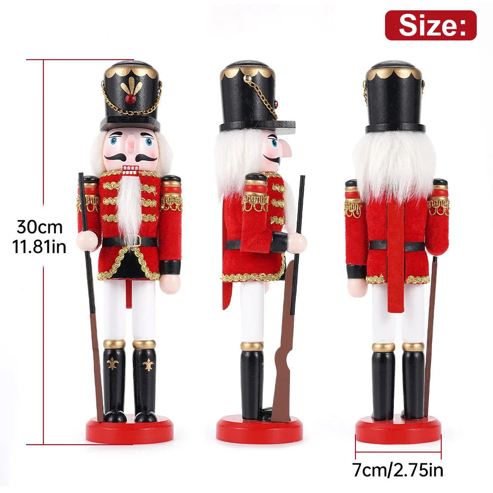 30cm Wooden Nutcracker Soldier Puppet Statues Christmas Gift Home Decor