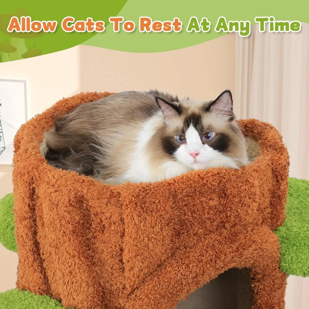 Super Large Cat Tree for Indoor Cats All in One Tall Cats Tower with Scratching Post Luxury Multi Level Solid Wood Cat Condo