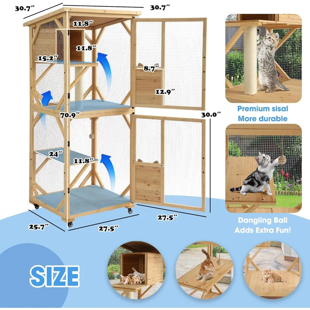 Catio Outdoor Cat Enclosure With Scratcher 4 Tier Wood House