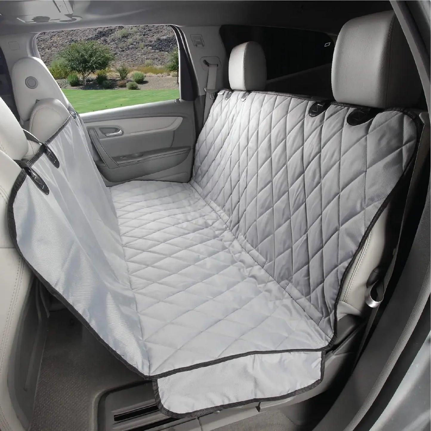 Dog Backseat Cover with Hammock for Cars SUVs and Trucks Waterproof Nonslip Seat Protector Durable Nylon Clips