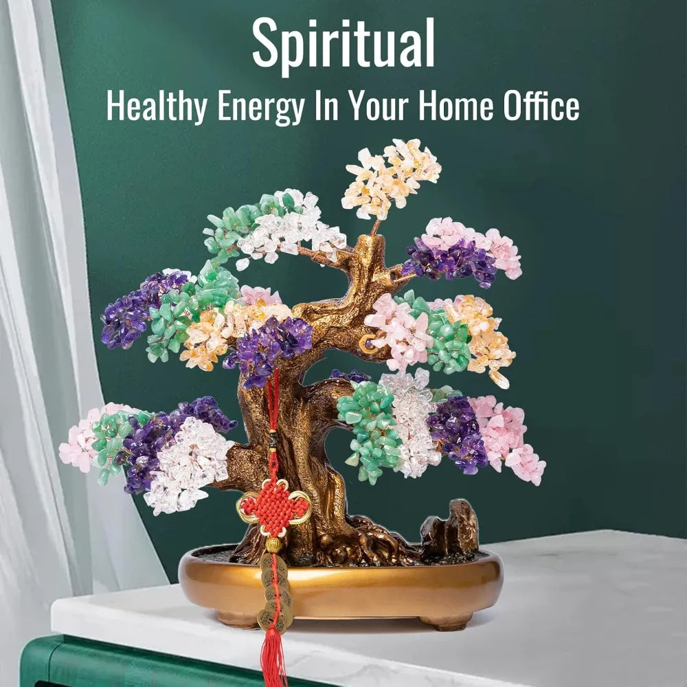 Natural Chakra Gemstone Crystal Bonsai Tree of Life Large Feng Shui Money Tree for Luck and Wealth Desk Decoration