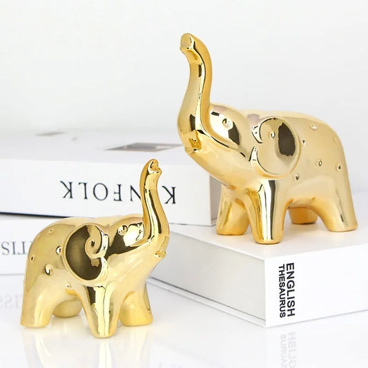 Ceramic Elephant Statue Pair Animal Sculpture Craft for Home Office Desktop Decor Wealth Lucky Gift for Christmas and Mother's Day