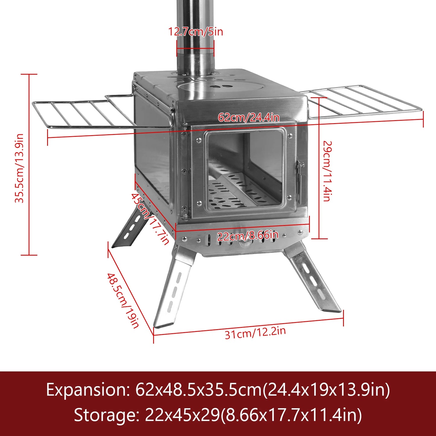 Outdoor Large Stainless Steel Tent Stove With Chimney Pipe For Camping Heating