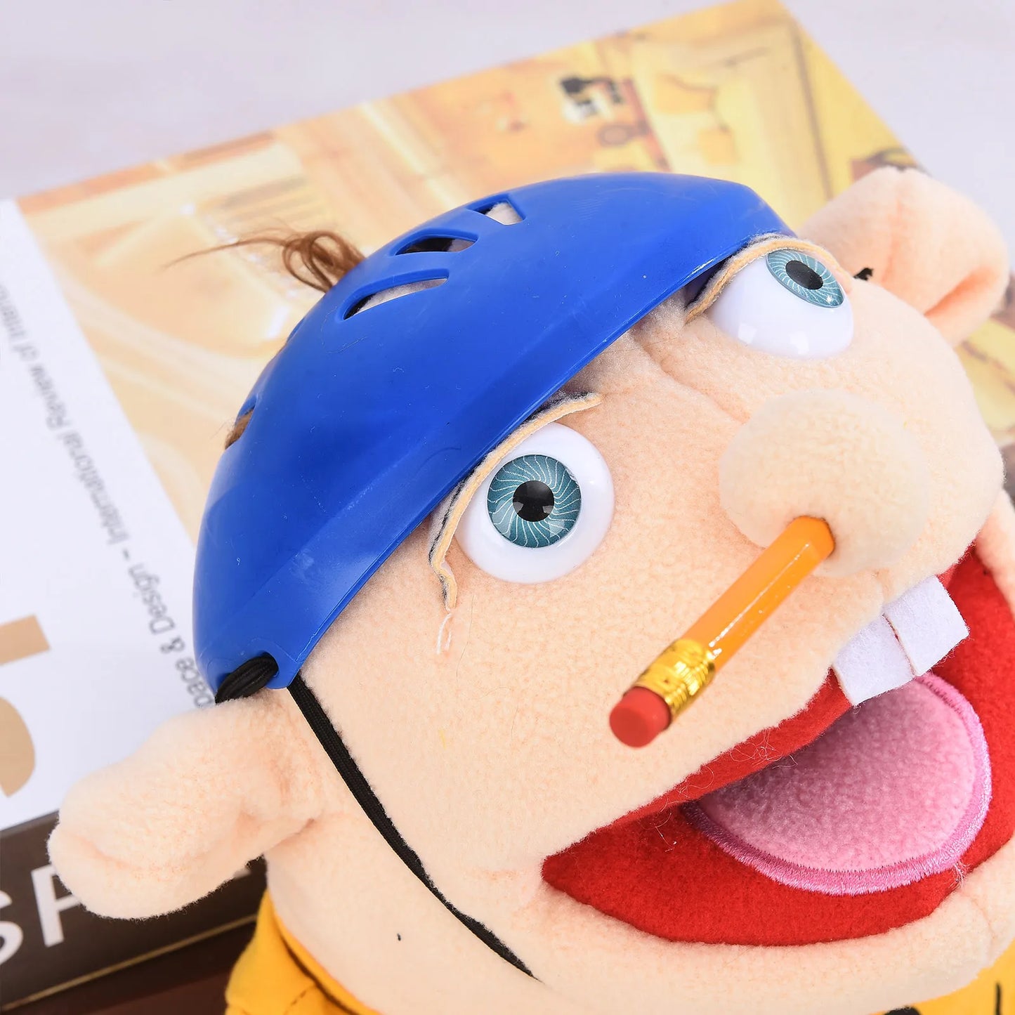 Funny Cartoon Open Mouth Boy Stuffed Plush Hand Puppet for Kids Gift Home Decor