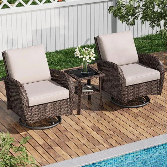 3 Piece Rattan Wicker Patio Set Swivel Chairs And Table
