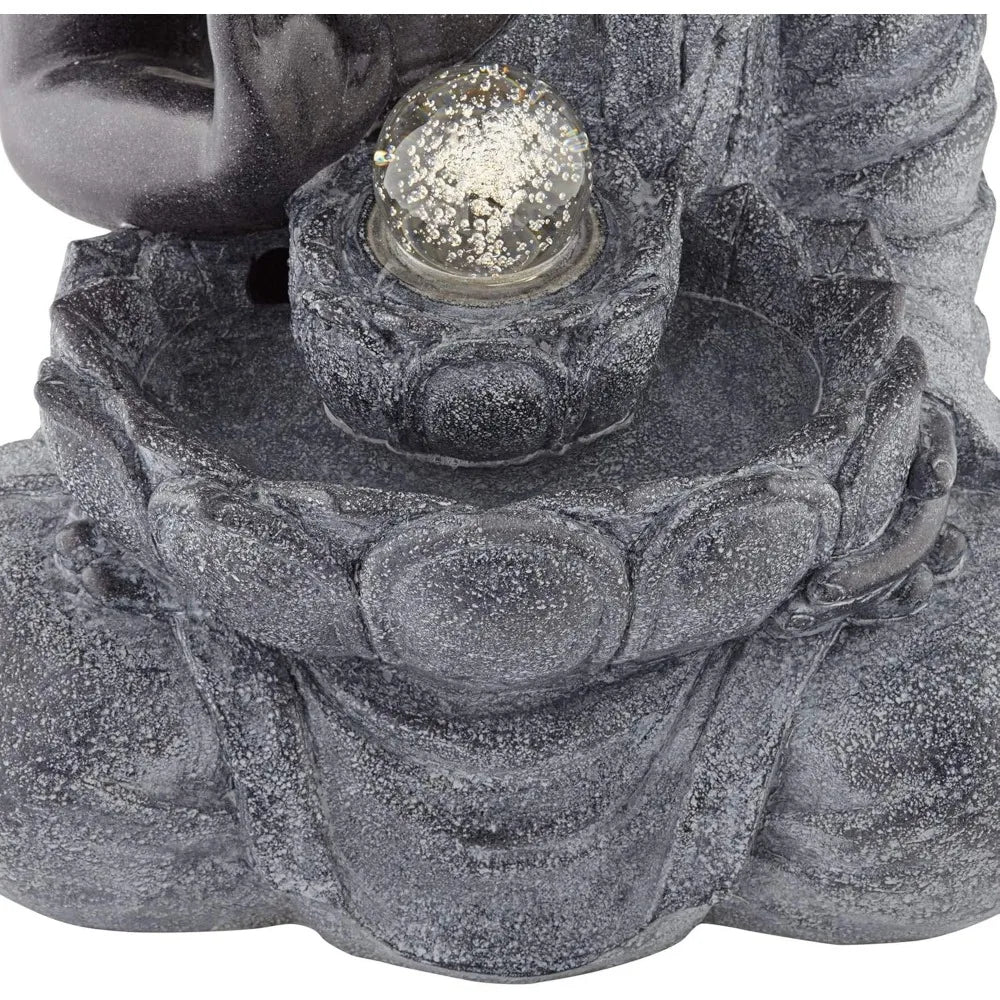 Sitting Buddha 28 Inch High Large Zen Asian Indoor Outdoor Decor Faux Stone Floor Water Fountain with LED Light