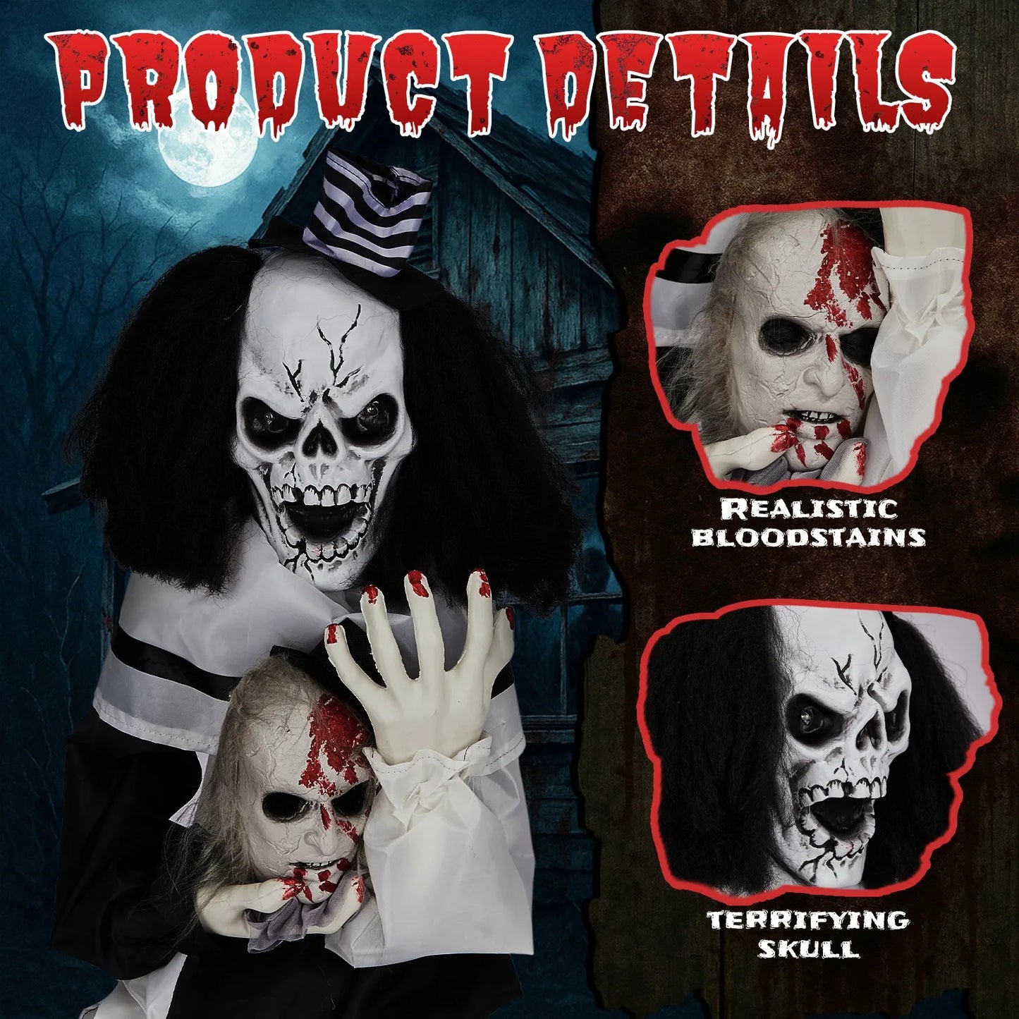 Horror Halloween Decor 1.8ft Scary Clown Creepy Sound Prop