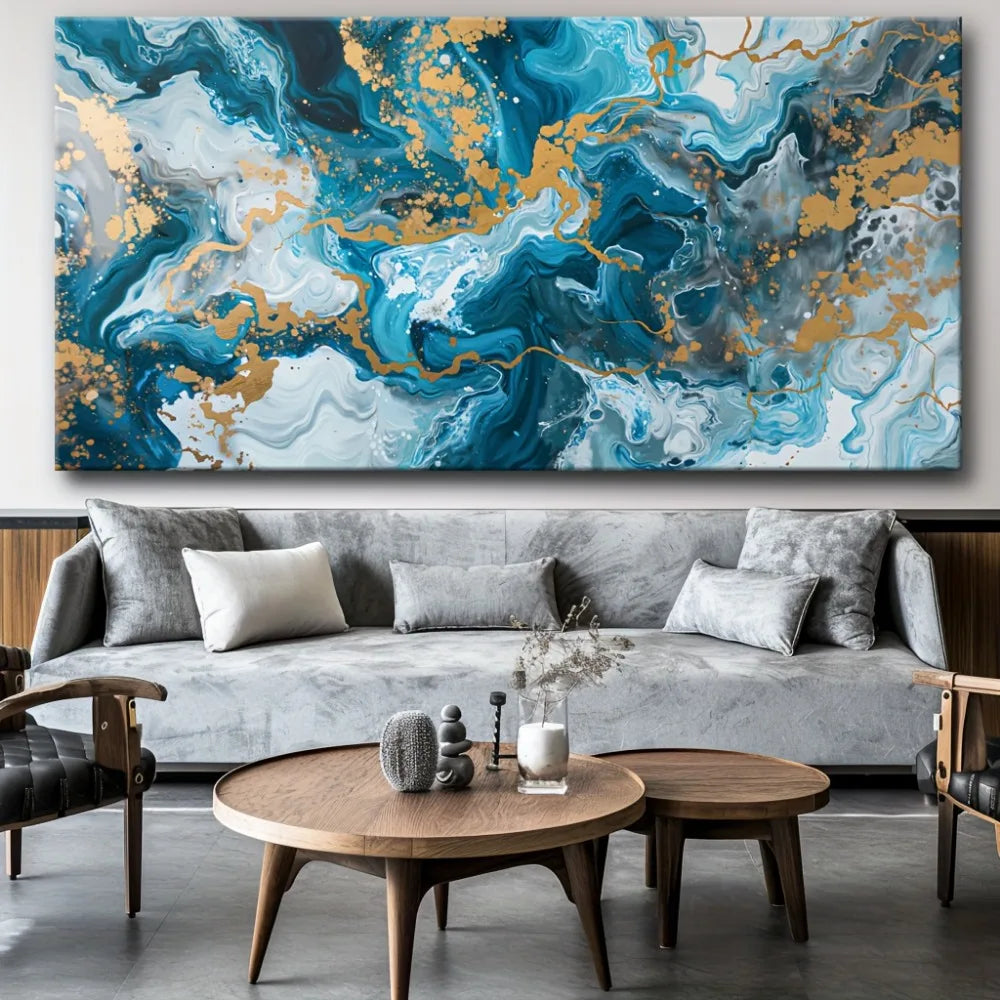 Blue Abstract Canvas Print Wall Art for Living Room