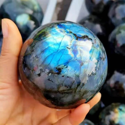 Natural Orange Moonstone Crystal Ball Polished Decorative Sphere with Wood Stand Healing Crystals
