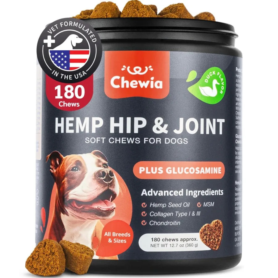 Glucosamine for Dogs Hemp Hip and Joint Supplement Chews with Chondroitin MSM Turmeric and Collagen for Mobility