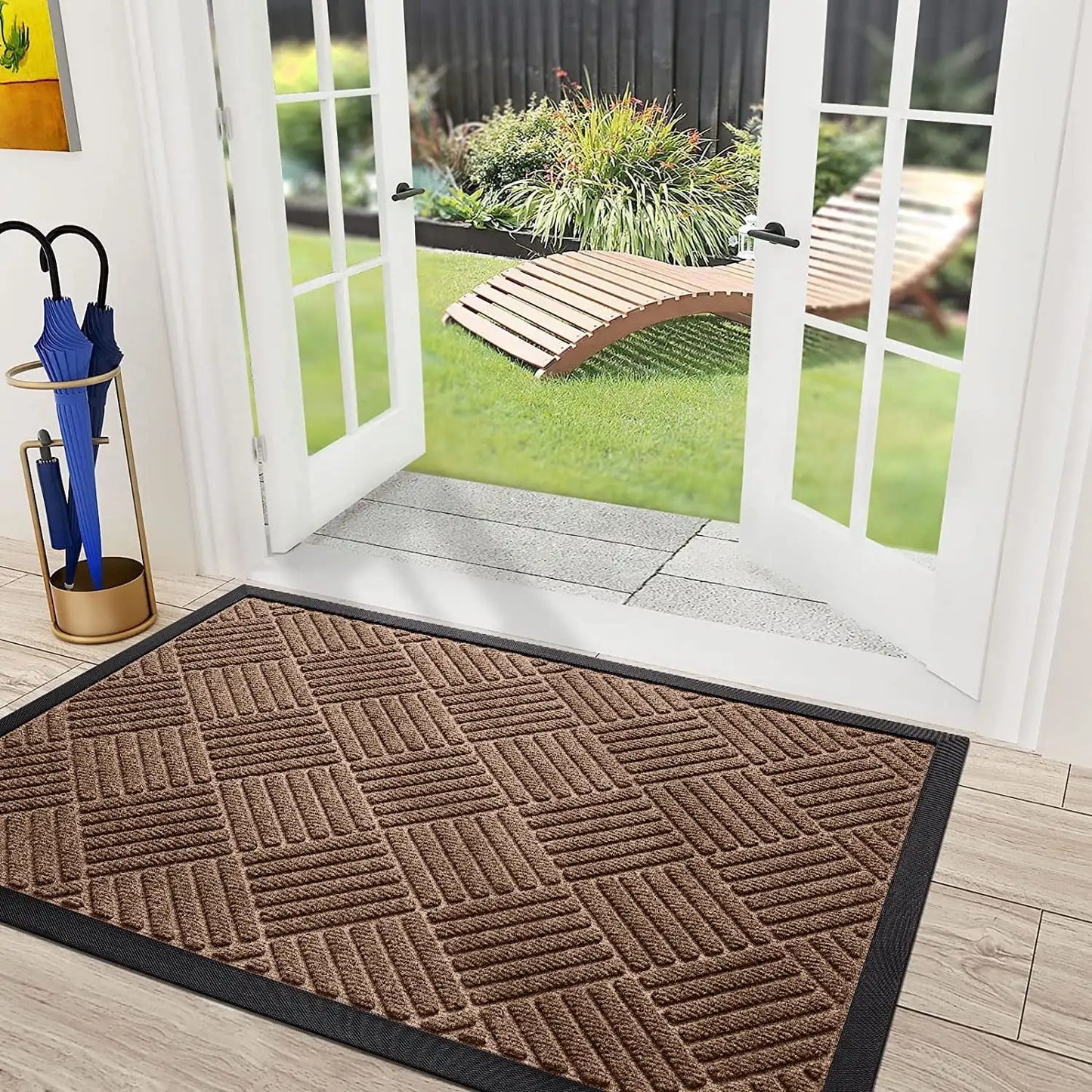 Front Door Mat Indoor and Outdoor Welcome Rubber Backing Easy Clean Heavy Duty Entryway Doormat 4x6 Brown