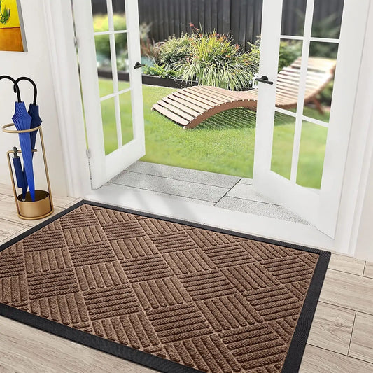 Front Door Mat Indoor and Outdoor Welcome Rubber Backing Easy Clean Heavy Duty Entryway Doormat 4x6 Brown