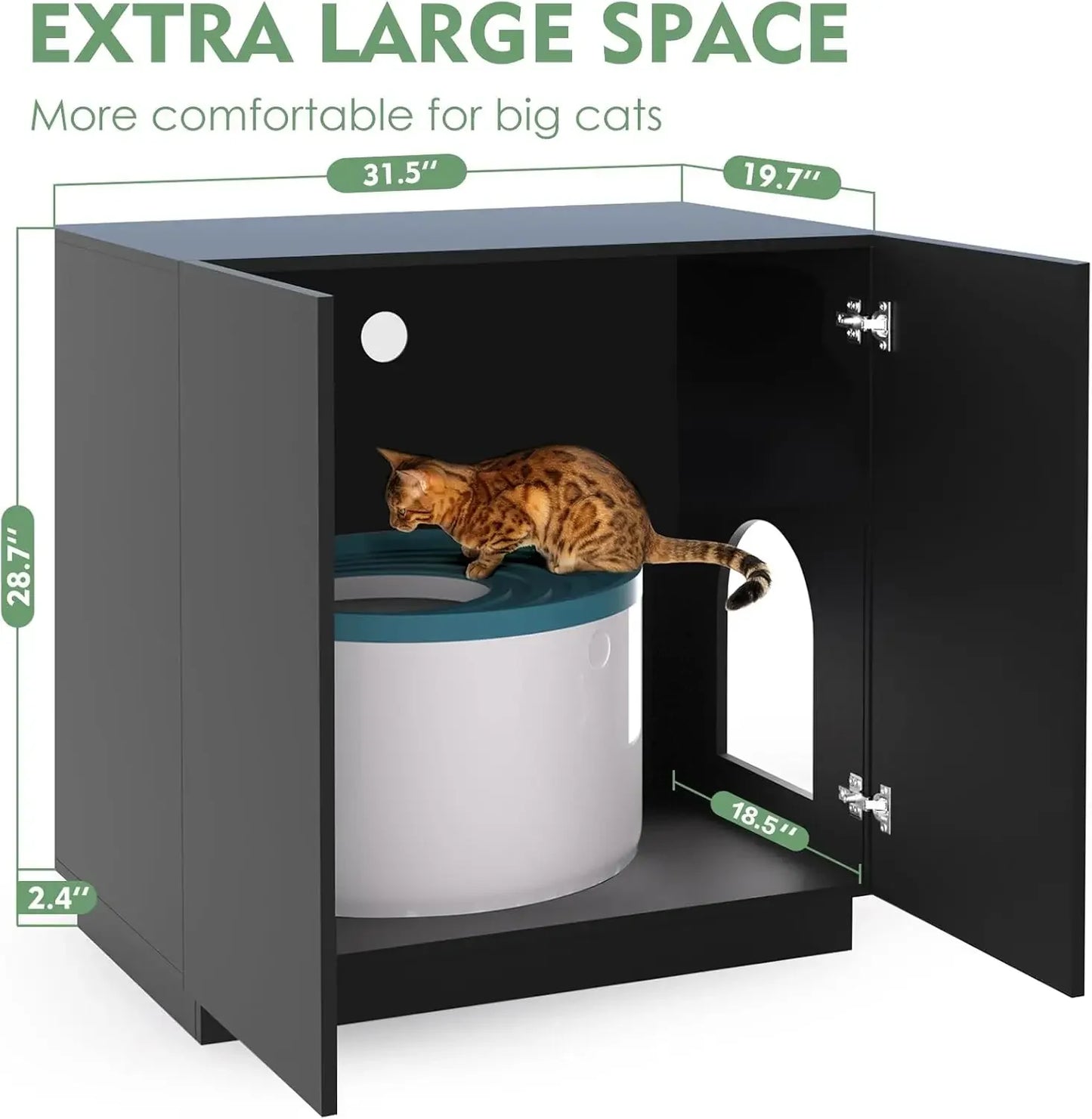 Litter Box Enclosure Large Cat Litter Box Furniture Modern Design with Storage Side Cabinet in Black