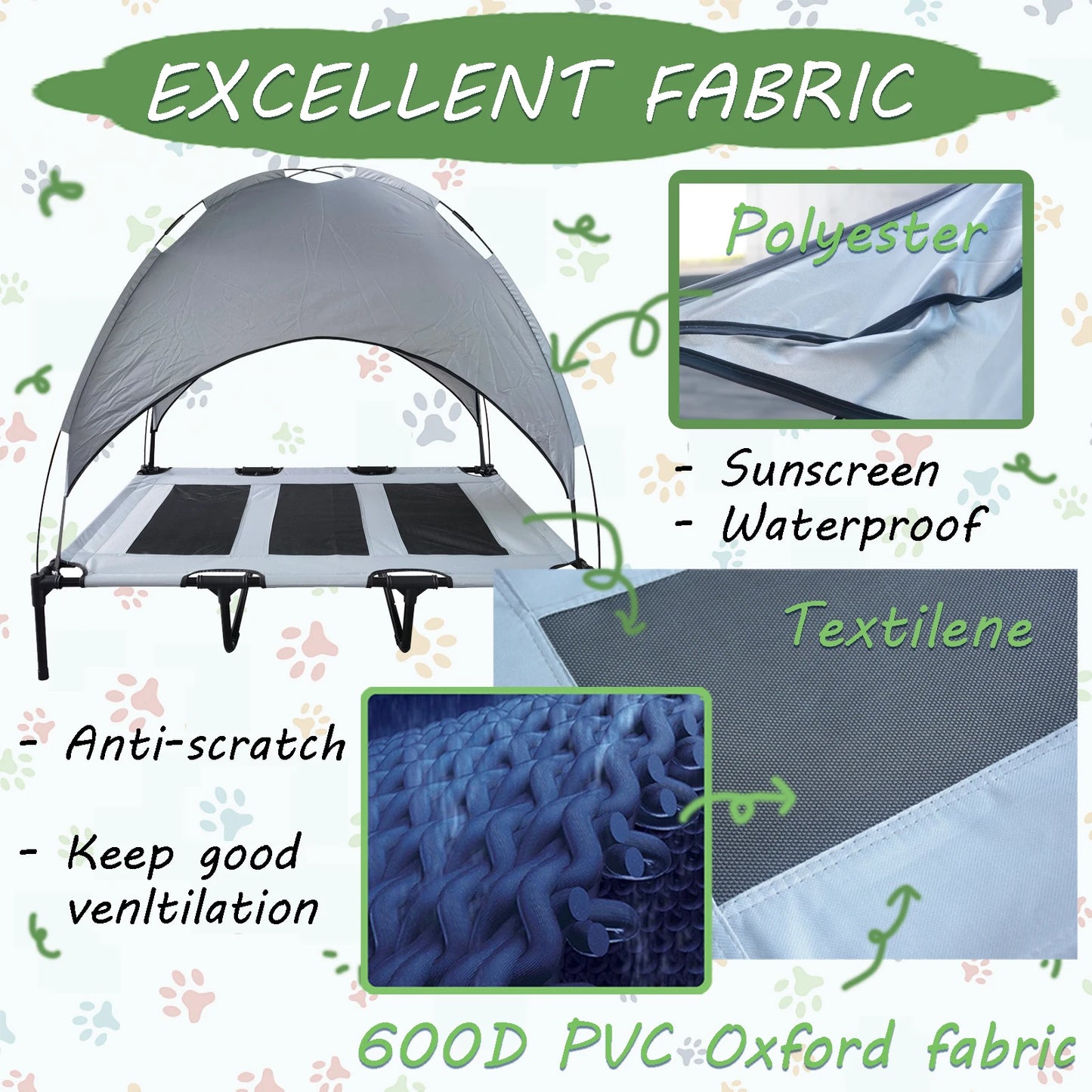 Dog Bed With Canopy Anti Scratch Oxford Fabric Portable Elevated Cot For Summer Indoor Outdoor Use