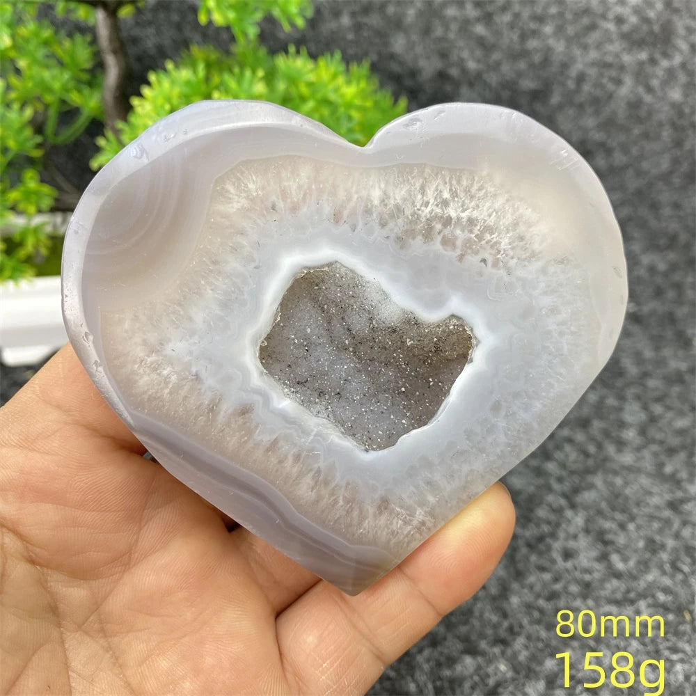 Natural Blue Agate Geode Heart Shaped Agate Reiki Healing Spiritual Meditation Home Decor Birthday Gift