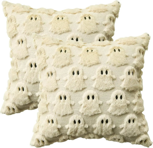 Colorlife Halloween Ghost Beige Throw Pillow Covers 2 16x16