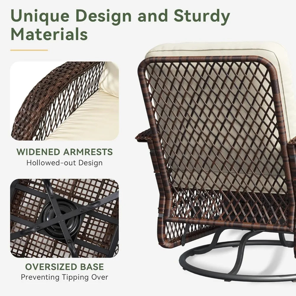 3 Pieces Patio Furniture Set With Swivel Rocker Chairs Set Of 2 Wicker Outdoor Bistro Set With Rocking Chair And Thickened Cushions