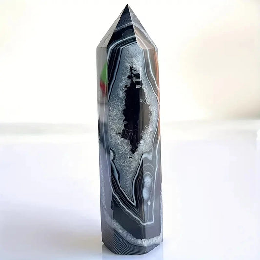 Natural Black Agate Crystal Tower for Home Decor and Gifts