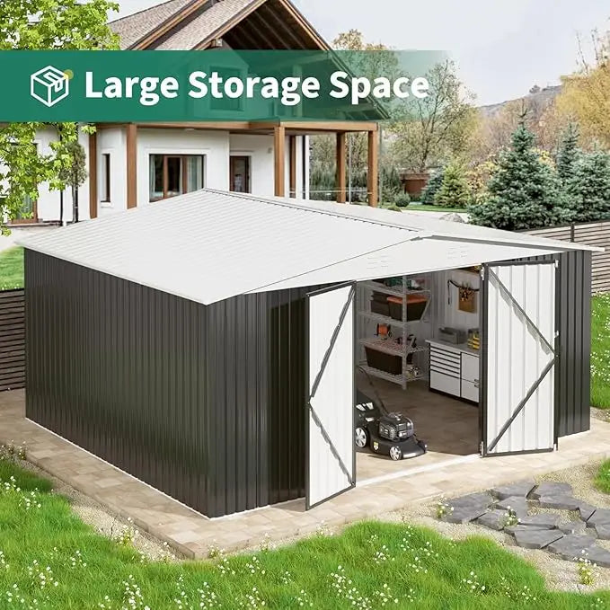 12x14 Ft Outdoor Metal Storage Shed With Lockable Doors