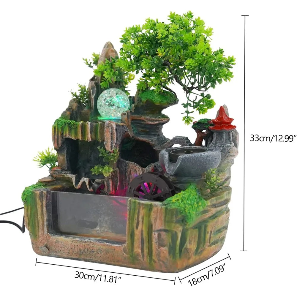 Tabletop Fountains Indoor Waterfall Fountain Indoor Water Fountains and Waterfalls with Light Desk Fountain with Plant & Mist